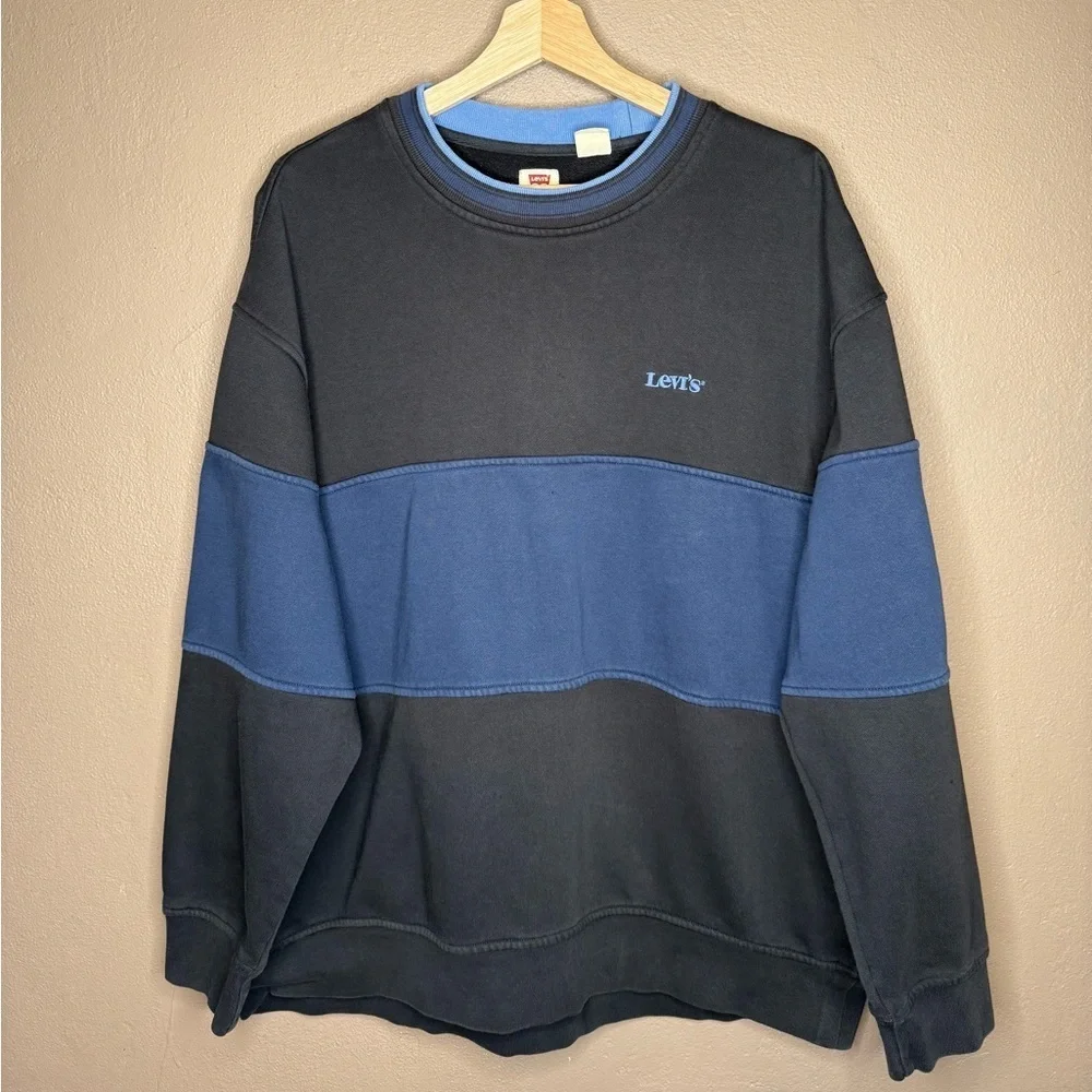 Levi's Men's Crewneck Fleece Pullover Black & Blue Sweatshirt Size XL Streetwear